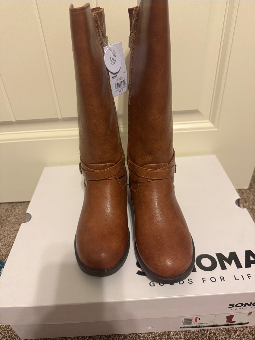Sonoma Cognac Tall Heeled Riding Boots with Ankle Strap